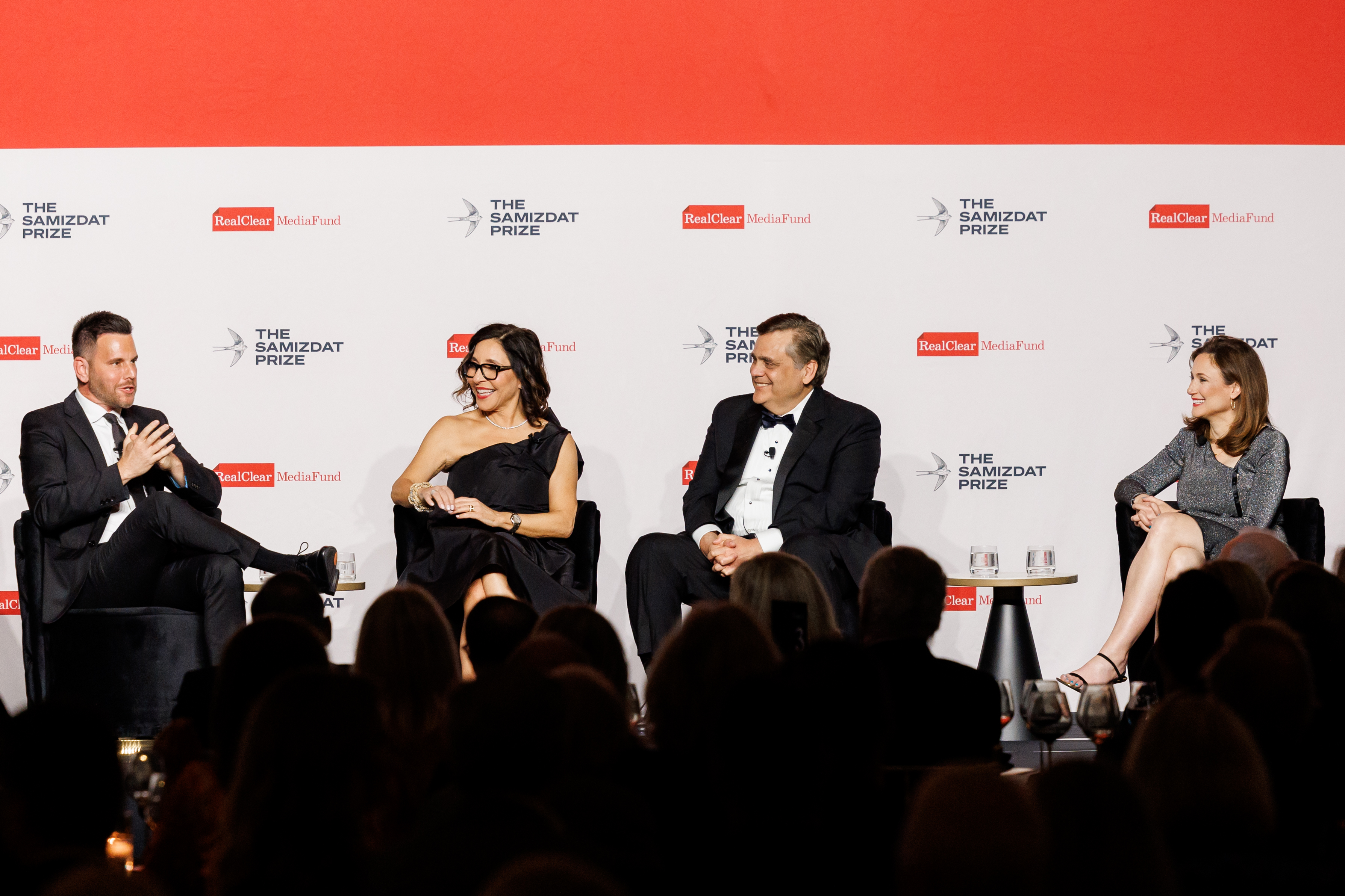 The Samizdat Prize event, with a panel on stage in front of Samizdat Prize and RealClear MediaFund branding.